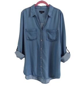 TINSEL Women's Chambray Shirt Button Down Tunic Top Size L